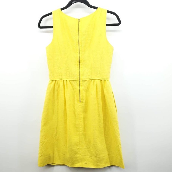 J Crew Factory Yellow Canary Textured Cotton Dress Pockets Lined 2 - Picture 3 of 14
